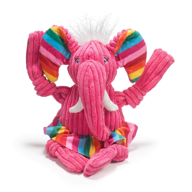 HuggleHounds Knottie Plush Dog Toy - Dog Stuffed Animal, Squeaky Puppy Toys for Small, Medium & Large Breeds, Durable Plush to Keep Them Busy - Rainbow Elephant, Large - Image 1